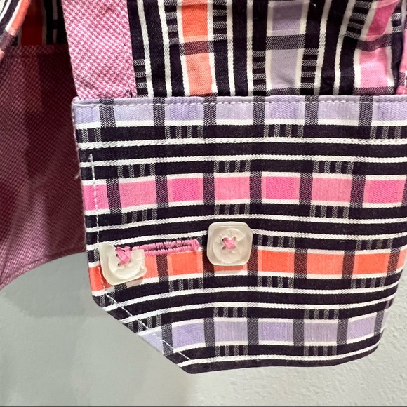 Bugatchi Shaped Fit Men’s Button Up LS Shirt Flip Cuff Window Pane Plaid - Picture 8 of 9